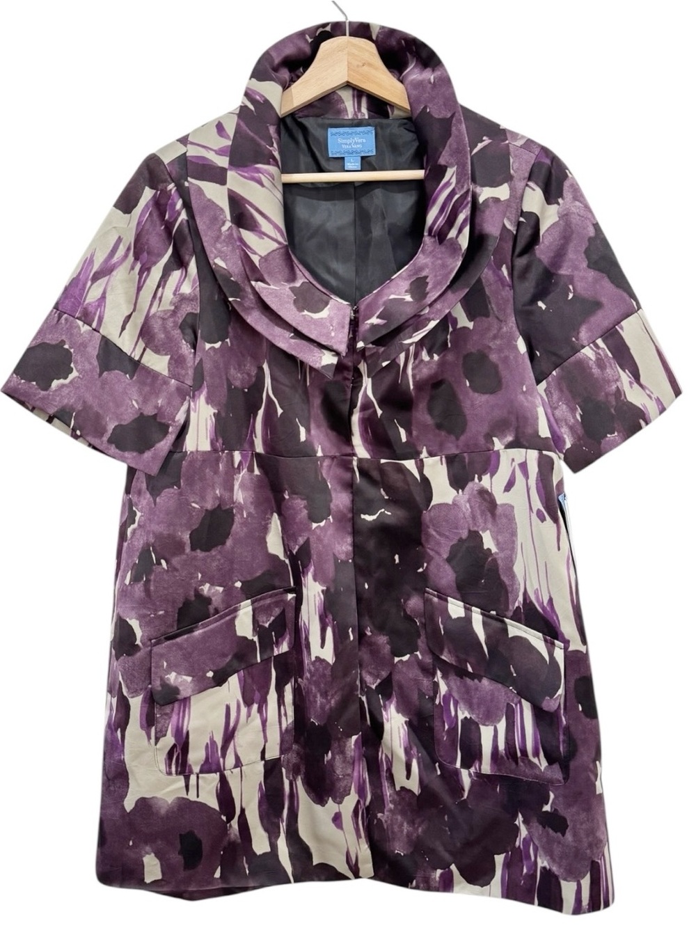 NEW Vera Wang Tonal Purple-Tan Short Sleeve Blazer Midnight Garden Large
